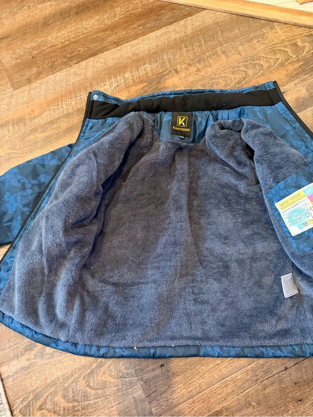 Keevoom Boys Fleece Lined Winter Jacket Blue Camo Hooded Coat Size 8-9